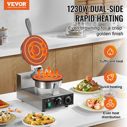 Electric Ice Cream Cone Machine Commercial Waffle Cone Egg Roll Maker 1230W