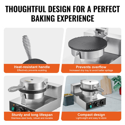 Electric Ice Cream Cone Machine Commercial Waffle Cone Egg Roll Maker 1230W