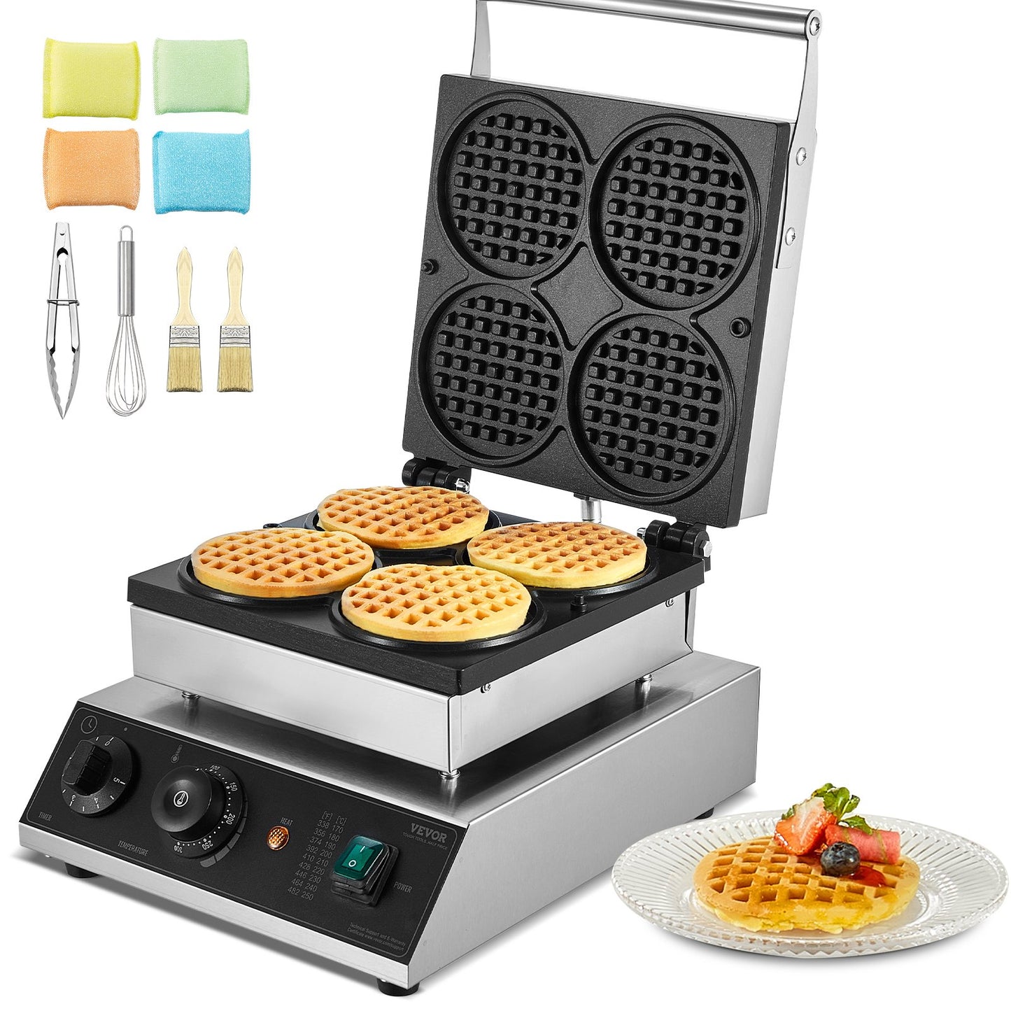 4ST Kommersiell våffelmaskin Rund våffeljärnsmaskin 1750W non-stick