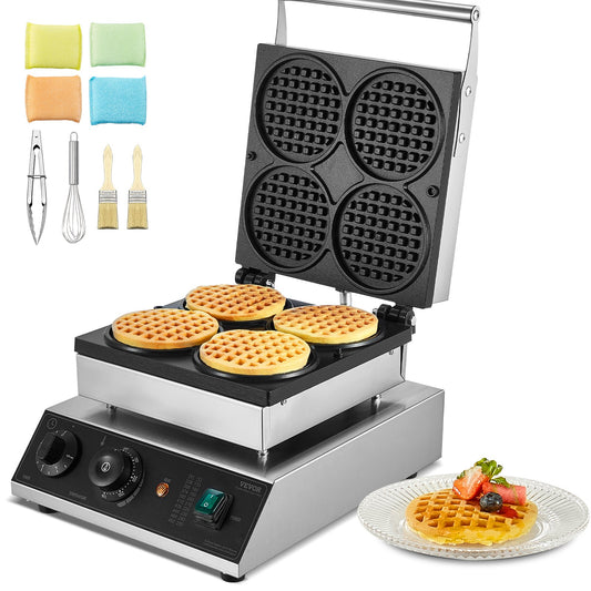 4ST Kommersiell våffelmaskin Rund våffeljärnsmaskin 1750W non-stick