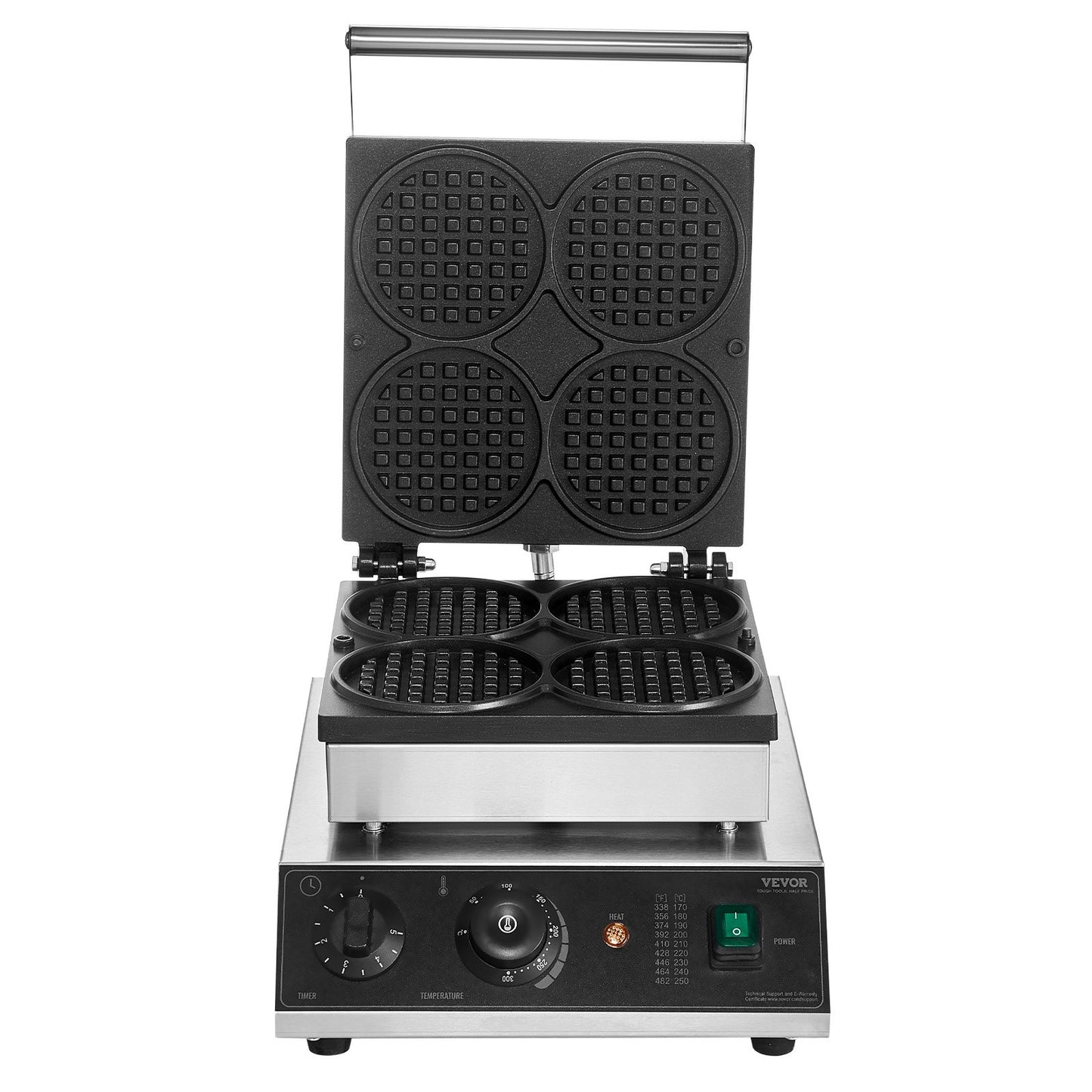 4ST Kommersiell våffelmaskin Rund våffeljärnsmaskin 1750W non-stick