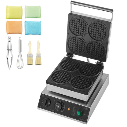 4ST Kommersiell våffelmaskin Rund våffeljärnsmaskin 1750W non-stick