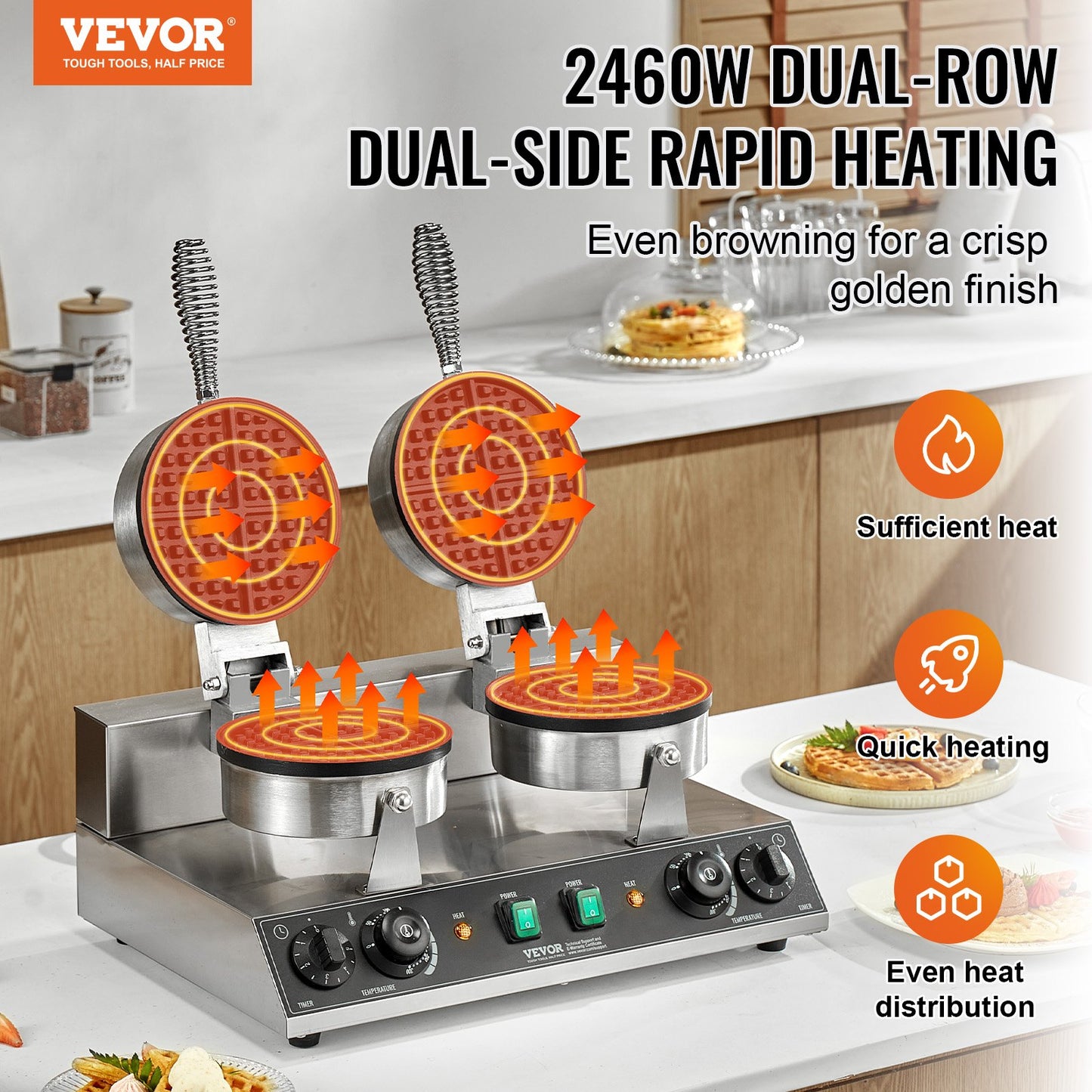 Commercial Waffle Irons Double Heads Round Waffle Iron 2460W Non-stick