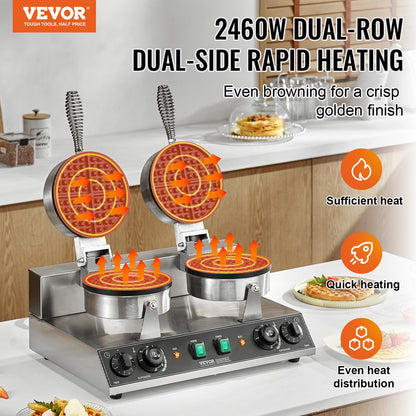 Commercial Waffle Irons Double Heads Round Waffle Iron 2460W Non-stick