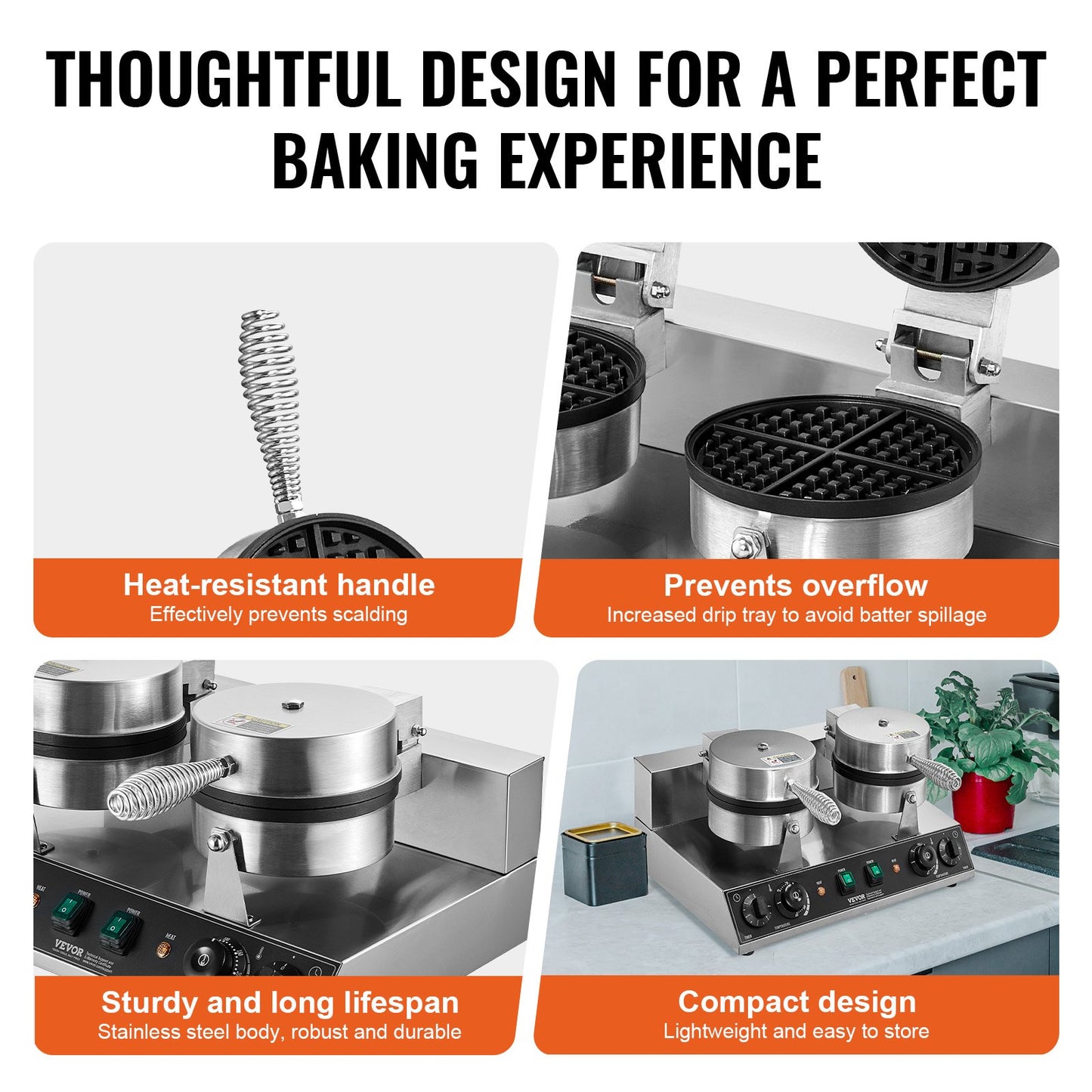 Commercial Waffle Irons Double Heads Round Waffle Iron 2460W Non-stick
