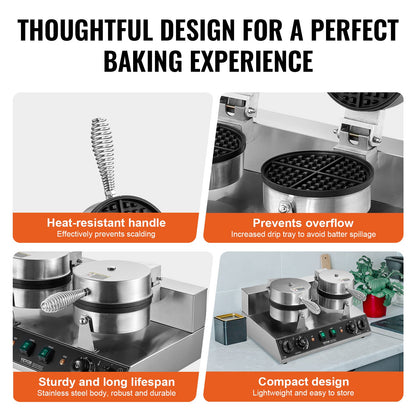 Commercial Waffle Irons Double Heads Round Waffle Iron 2460W Non-stick