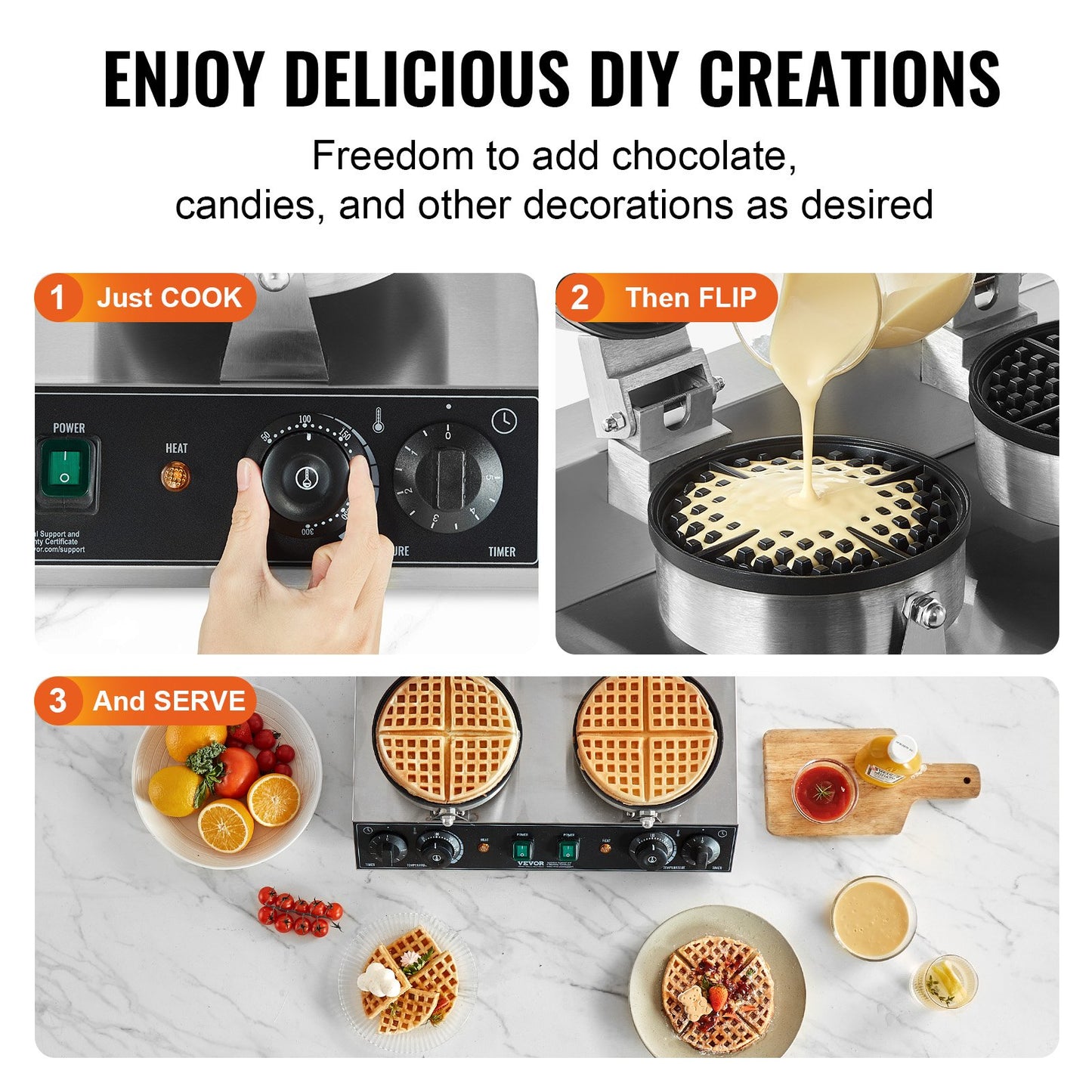 Commercial Waffle Irons Double Heads Round Waffle Iron 2460W Non-stick