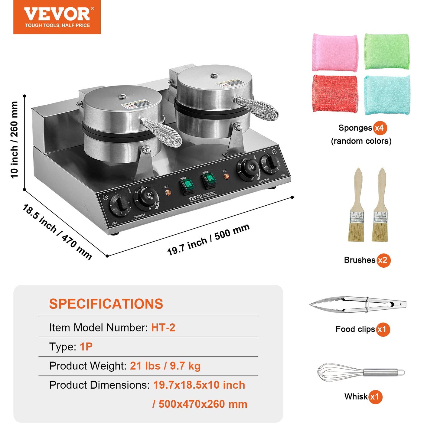Commercial Waffle Irons Double Heads Round Waffle Iron 2460W Non-stick