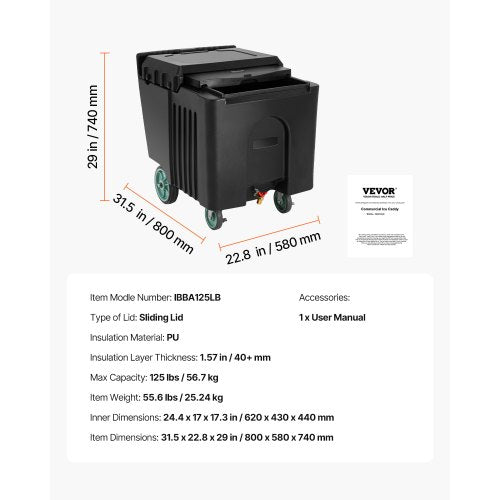 kommerzielle Eisbox 61,6 l tragbare Eisbox mit Schiebedeckel und 4 Rädern | EU