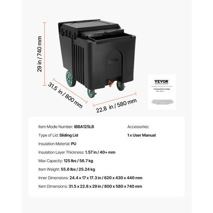kommerzielle Eisbox 61,6 l tragbare Eisbox mit Schiebedeckel und 4 Rädern | EU