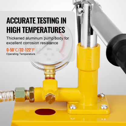 Hydrostatic test pump, max 25 bar/362 PSI, single valve hydraulic manual water pressure test kit with gauge 5 L water tank, 1 m hose with 1.27 cm external thread connection for pipeline