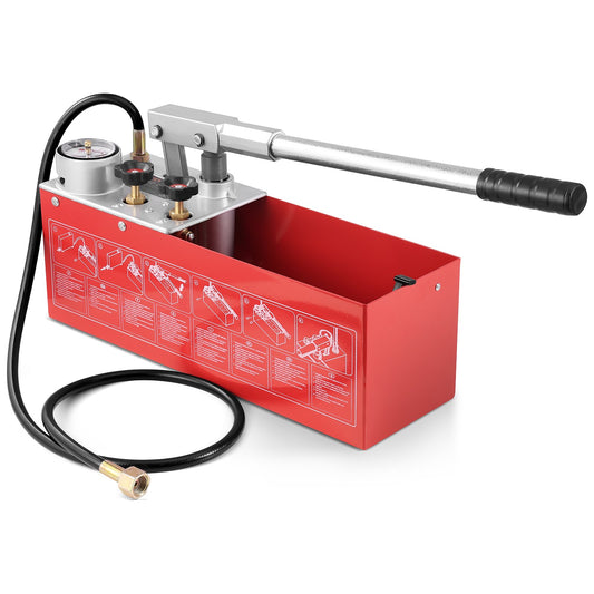Hydrostatisk testpump, max 25 bar/362 PSI, dubbelventil hydraulisk manuell vattentryckstestsats med mätare 10L vattentank, 1,4 m slang med 1,27 cm utvändig gänganslutning för rörledning