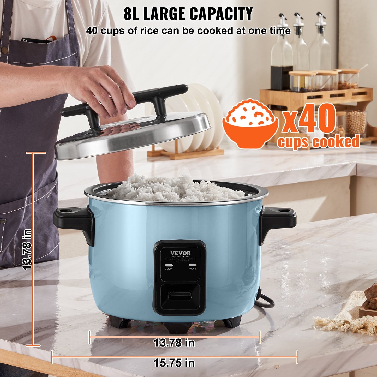 Commercial Rice Cooker 40 Cups Non-stick Pot 8L 24H Keep Warm Restaurant