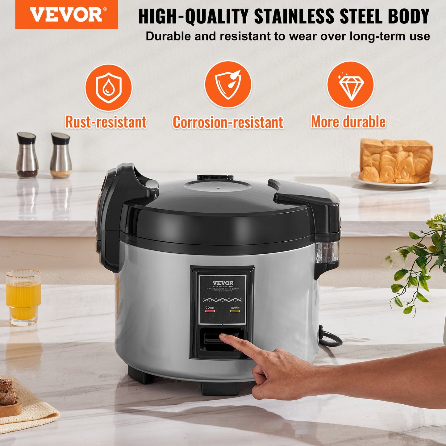 Commercial Rice Cooker 70 Cups Non-stick Pot 15L 12H Keep Warm Restaurant
