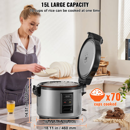 Commercial Rice Cooker 70 Cups Non-stick Pot 15L 12H Keep Warm Restaurant