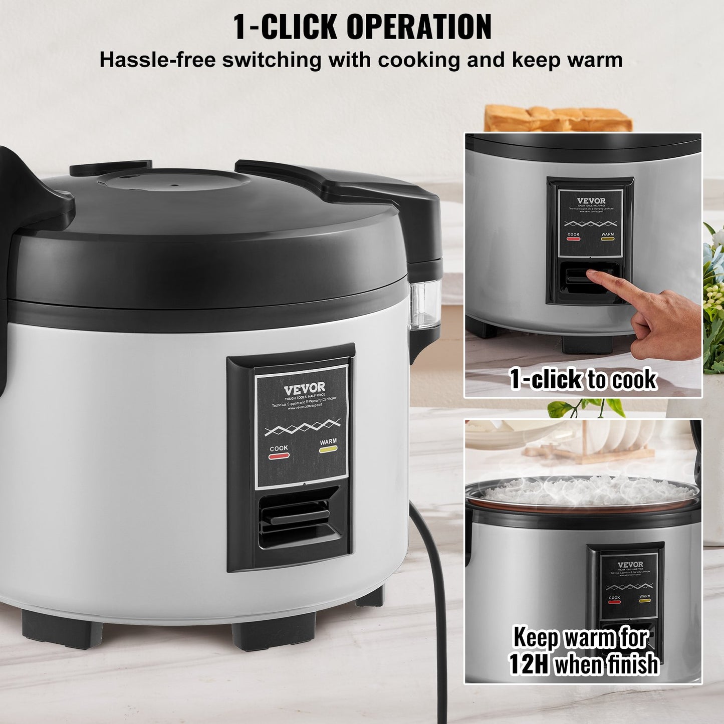 Commercial Rice Cooker 70 Cups Non-stick Pot 15L 12H Keep Warm Restaurant