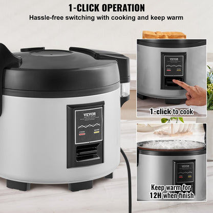 Commercial Rice Cooker 70 Cups Non-stick Pot 15L 12H Keep Warm Restaurant