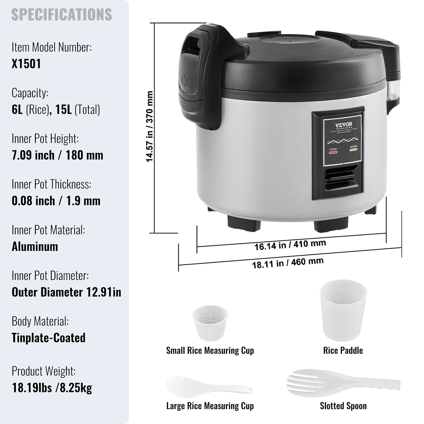 Commercial Rice Cooker 70 Cups Non-stick Pot 15L 12H Keep Warm Restaurant