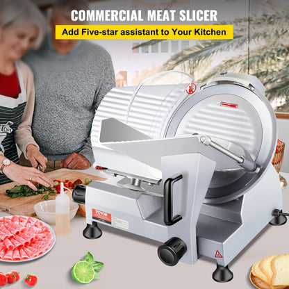 Kommersiell köttskärare, 240 W elektrisk Deli-matskärare, 10 tums kolstålblad Elektrisk matskärare, 350-400 rpm köttskärare, 0 - 0,47 tum justerbar tjocklek för kommersiellt och hemmabruk