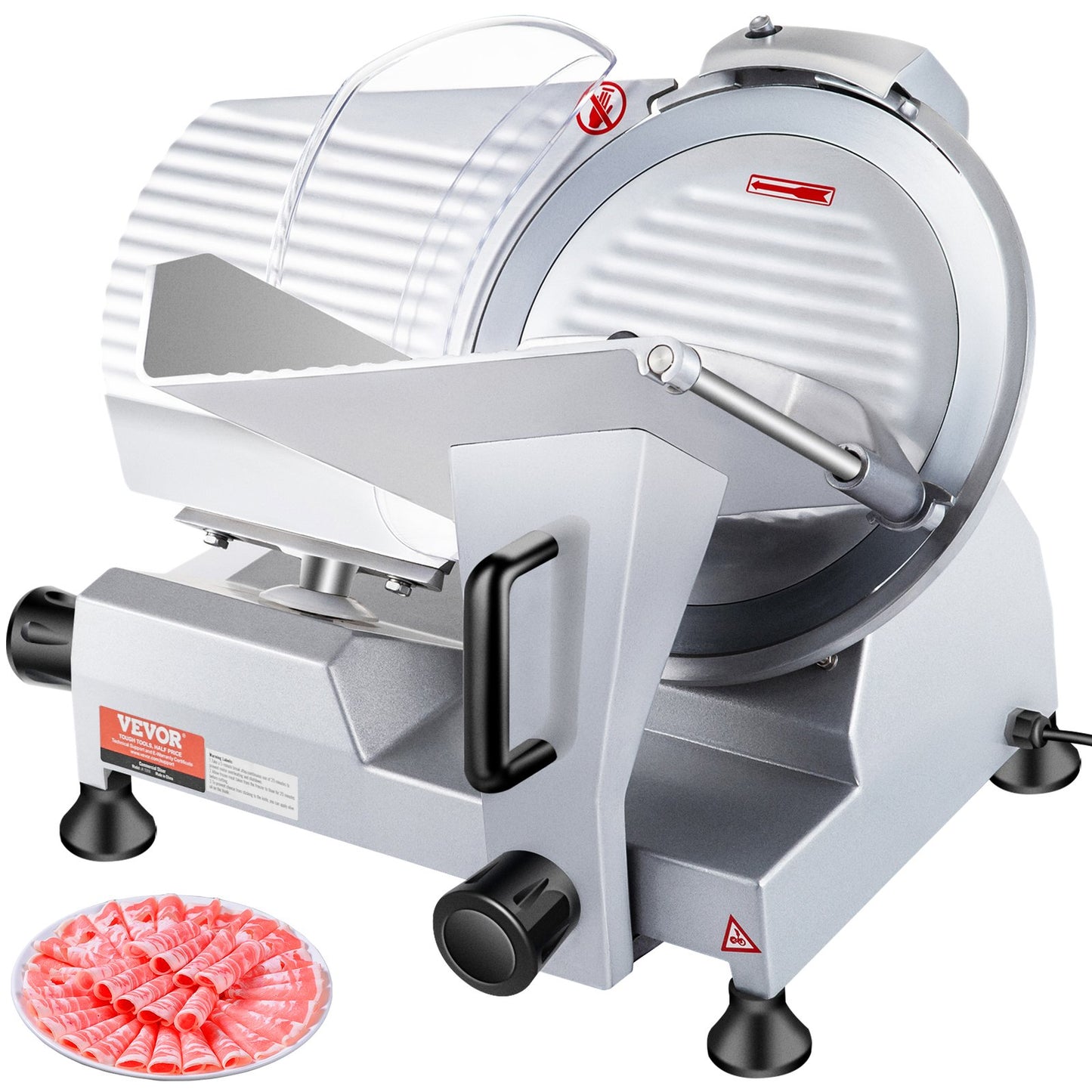 Kommersiell köttskärare, 240 W elektrisk Deli-matskärare, 10 tums kolstålblad Elektrisk matskärare, 350-400 rpm köttskärare, 0 - 0,47 tum justerbar tjocklek för kommersiellt och hemmabruk