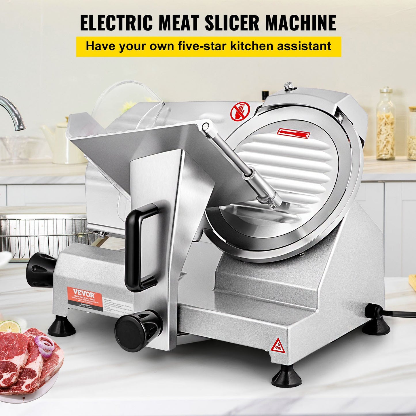 Kommersiell köttskärare, 200 W elektrisk Deli-matskärare, 350-400 varv/min. Köttskärare med 8" kolstålblad, 0 - 0,47 tum Elektrisk köttskärare med justerbar tjocklek för hem- och kommersiell användning