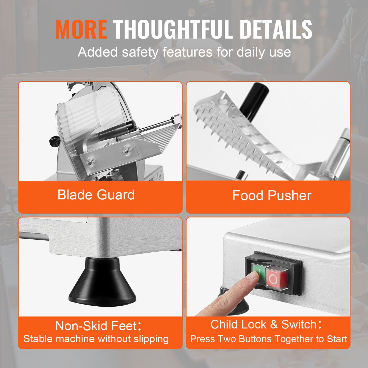 Meat Slicer, 340W Electric Deli Food Slicer with 10" SUS420 Stainless Steel Blade and Built-in Grindstone, 0-0.6 Inch Adjustable Thickness for Commercial and Home Use, Slice Meat and Cheese