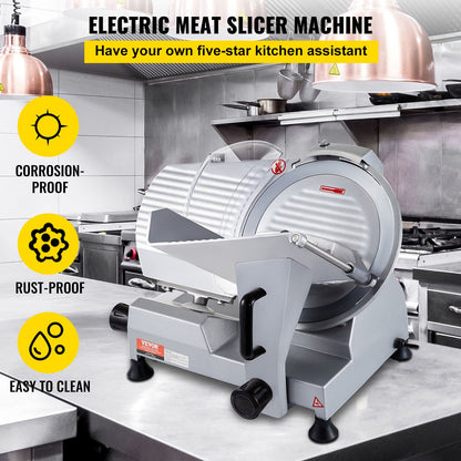 Kommersiell köttskärare, 320 W elektrisk Deli-matskärare, 12 tums kolstålblad Elektrisk matskärare, 350-400 RPM Köttskärare, 0-0,6 tum justerbar tjocklek för kött, ost, grönsaker, skinka