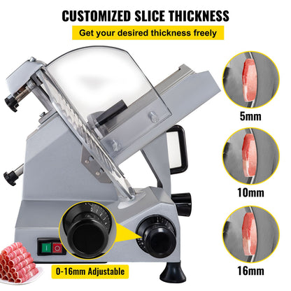 Kommersiell köttskärare, 320 W elektrisk Deli-matskärare, 12 tums kolstålblad Elektrisk matskärare, 350-400 RPM Köttskärare, 0-0,6 tum justerbar tjocklek för kött, ost, grönsaker, skinka