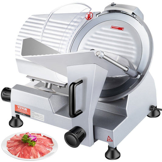 Kommersiell köttskärare, 320 W elektrisk Deli-matskärare, 12 tums kolstålblad Elektrisk matskärare, 350-400 RPM Köttskärare, 0-0,6 tum justerbar tjocklek för kött, ost, grönsaker, skinka