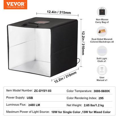 12" x 12" Photo Studio Light Box 3000-5600K 6 dubbelsidiga färgbakgrunder