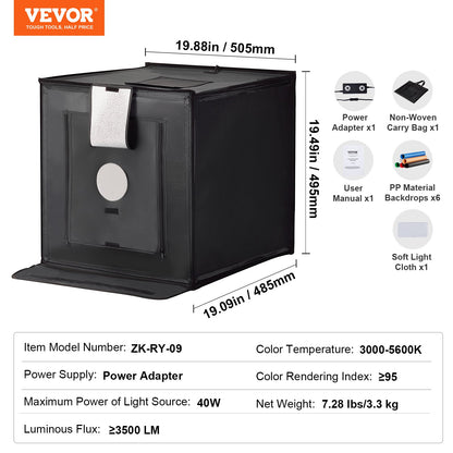 Photo Studio Light Box 20"x20" 3000-5600K Justerbar 3 färgtemperaturer