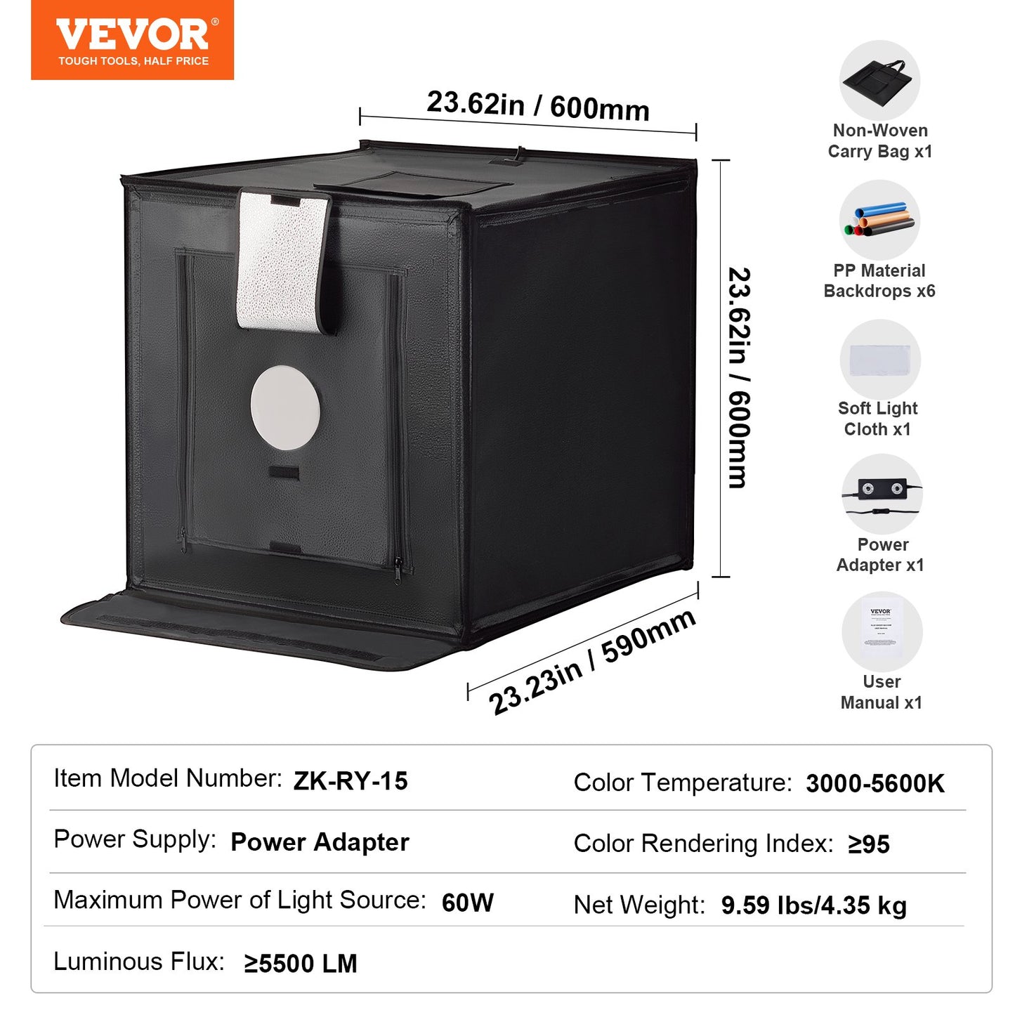 Photo Studio Light Box 24"x24" 3000-5600K Justerbar 3 färgtemperaturer