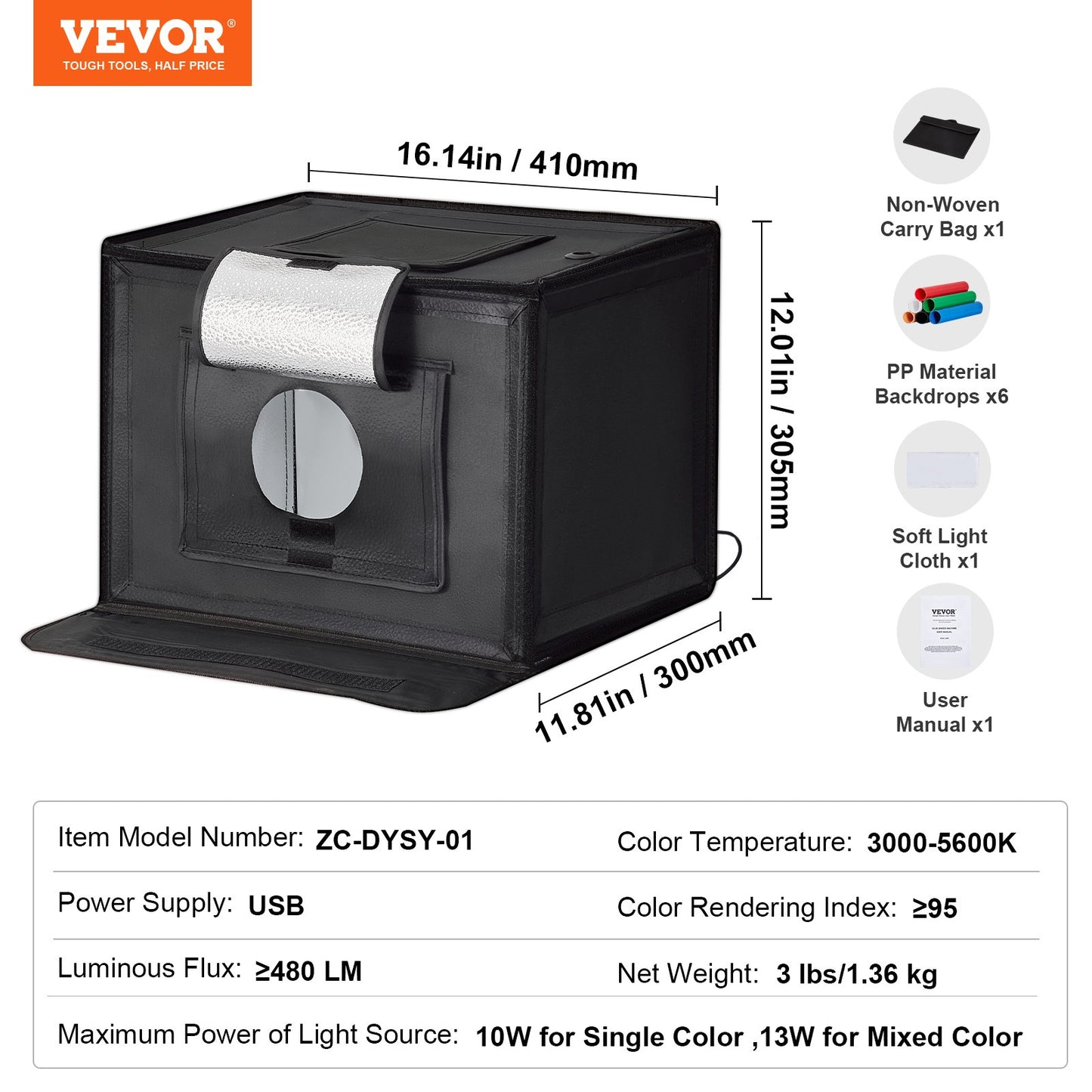 Photo Studio Light Box 12"x12" 3000-5600K Justerbar 3 färgtemperaturer