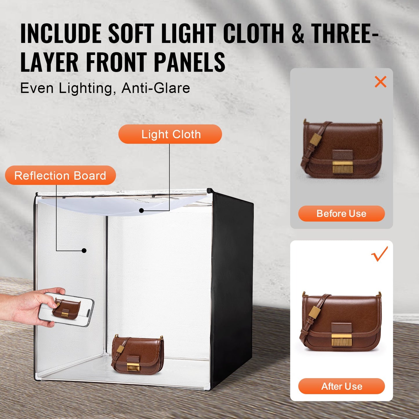 Photo Studio Light Box 32" x 32" 5600K med 210 LED-lampor strömadapter
