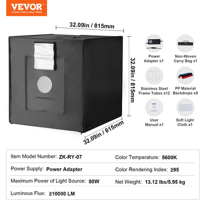 Photo Studio Light Box 32" x 32" 5600K med 210 LED-lampor strömadapter