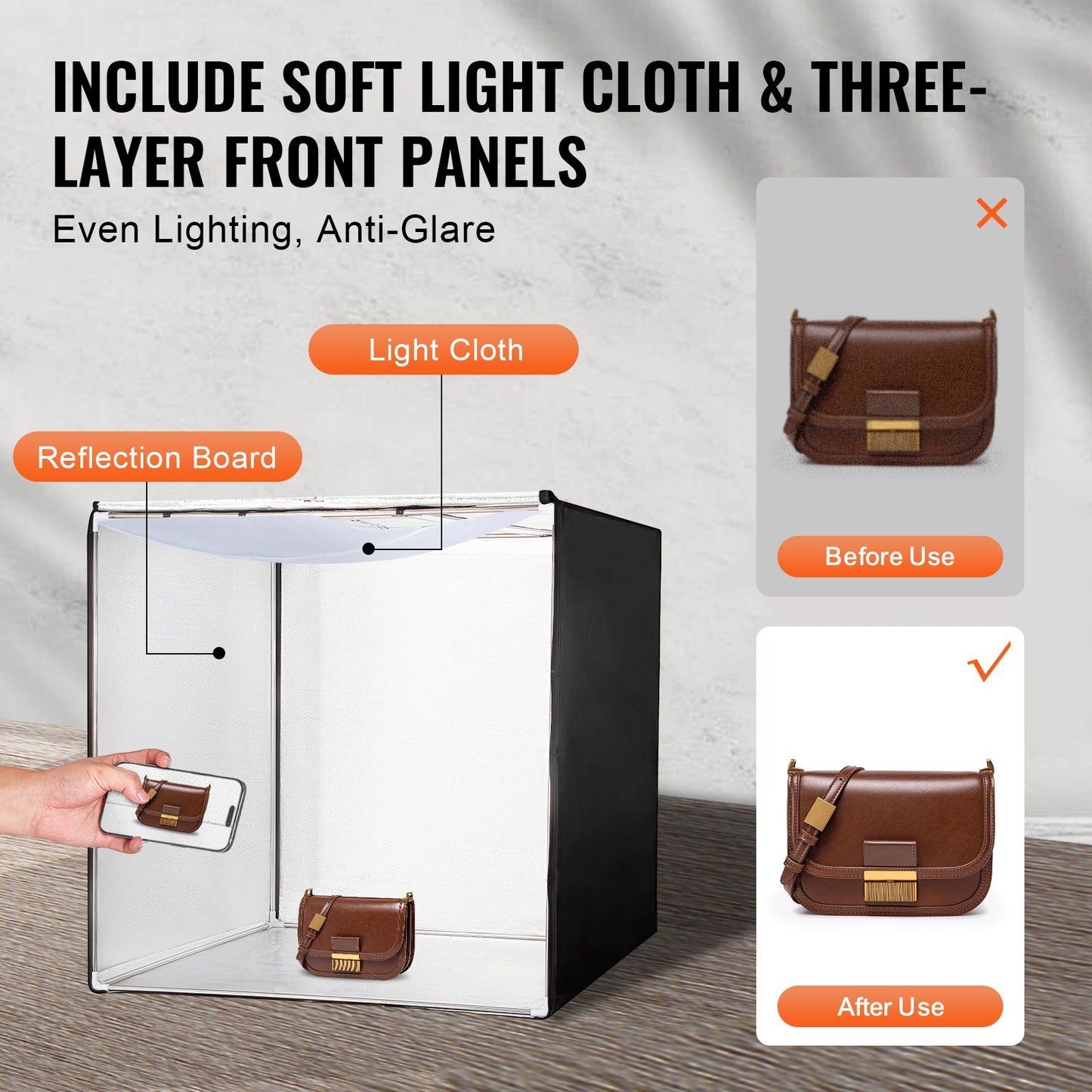 Photo Studio Light Box 39" x 39" 5600K med 210 LED-ljus strömadapter