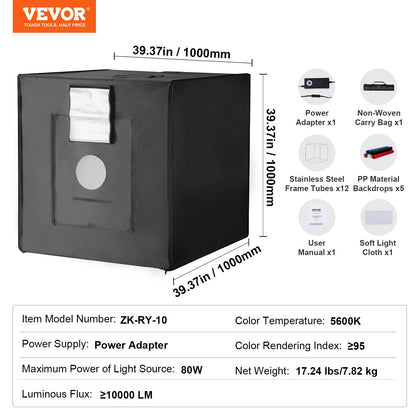 Photo Studio Light Box 39" x 39" 5600K med 210 LED-ljus strömadapter
