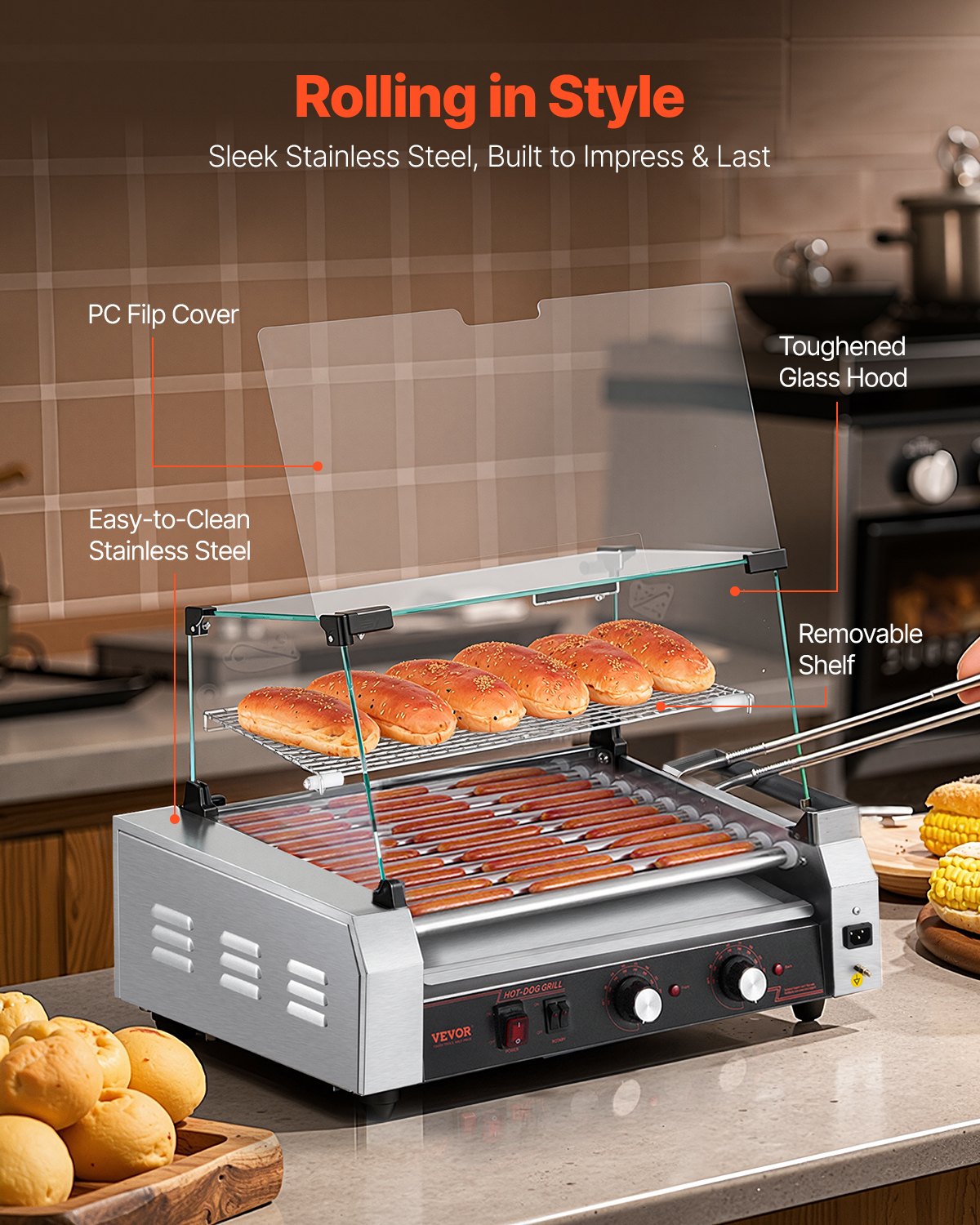 Electric 30 Hot Dog 11 Roller Commercial Grill Spismaskin 2200W