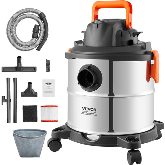 Wet/Dry Shop Vacuum Vac 20L 6 Peak HP med munstycke Rostfritt stål Silver