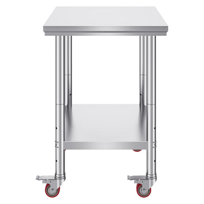 Rostfritt stål Catering Arbetsbord 30x24 tum Kommersiellt arbetsbord med 4 hjul Kommersiell matberedningsarbetsbänk med flexibel justering Hylla för köksbord