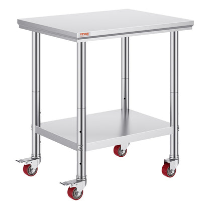 Rostfritt stål Catering Arbetsbord 30x24 tum Kommersiellt arbetsbord med 4 hjul Kommersiell matberedningsarbetsbänk med flexibel justering Hylla för köksbord