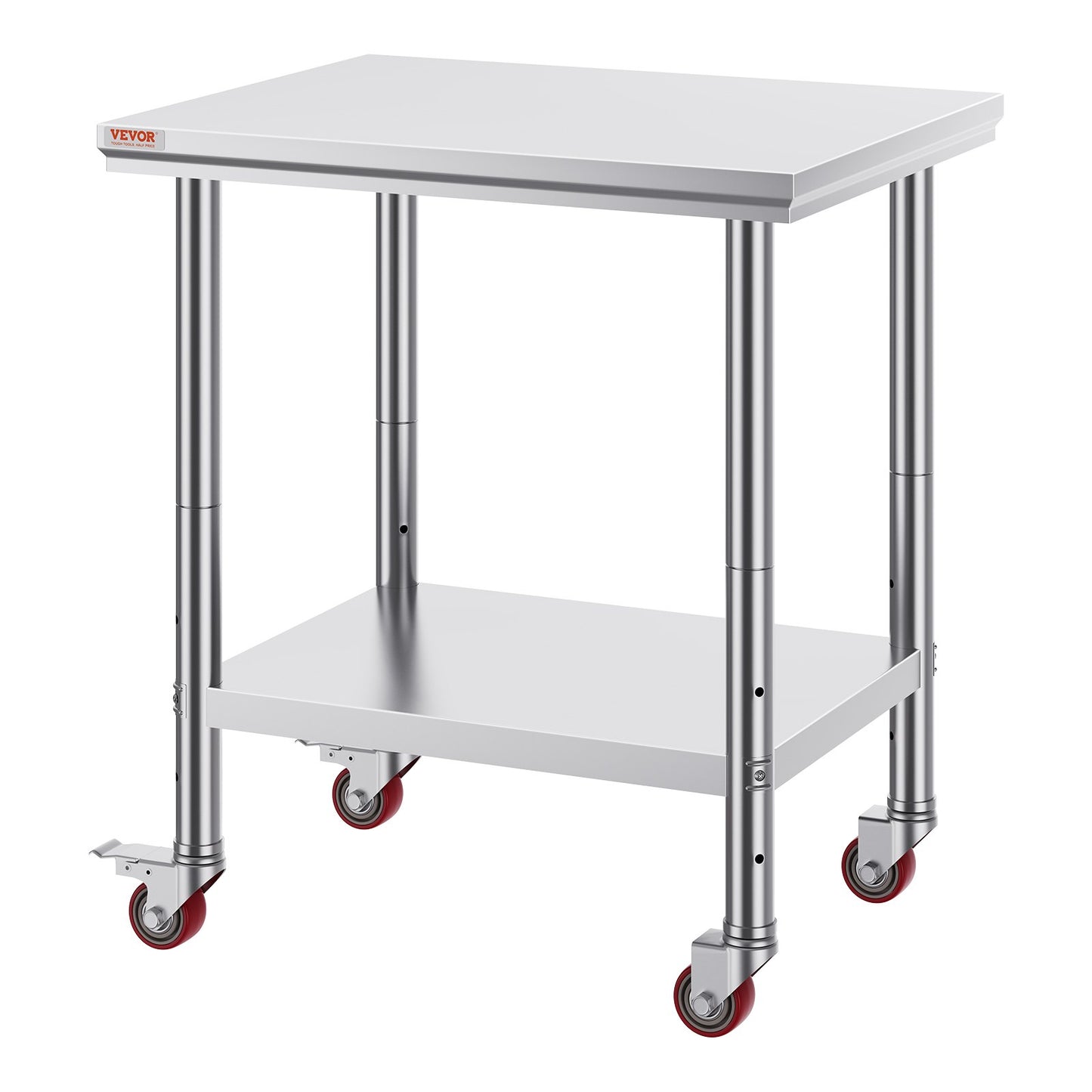 Rostfritt stål Catering Arbetsbord 30x24 tum Kommersiellt arbetsbord med 4 hjul Kommersiell matberedningsarbetsbänk med flexibel justering Hylla för köksbord