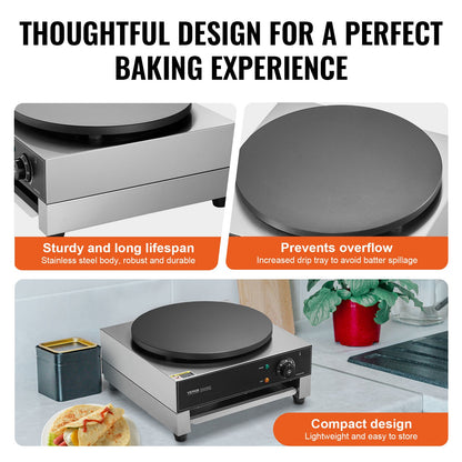 16 Inch Electric Crepe Maker Commercial Crepe Machine 1700W Non-stick