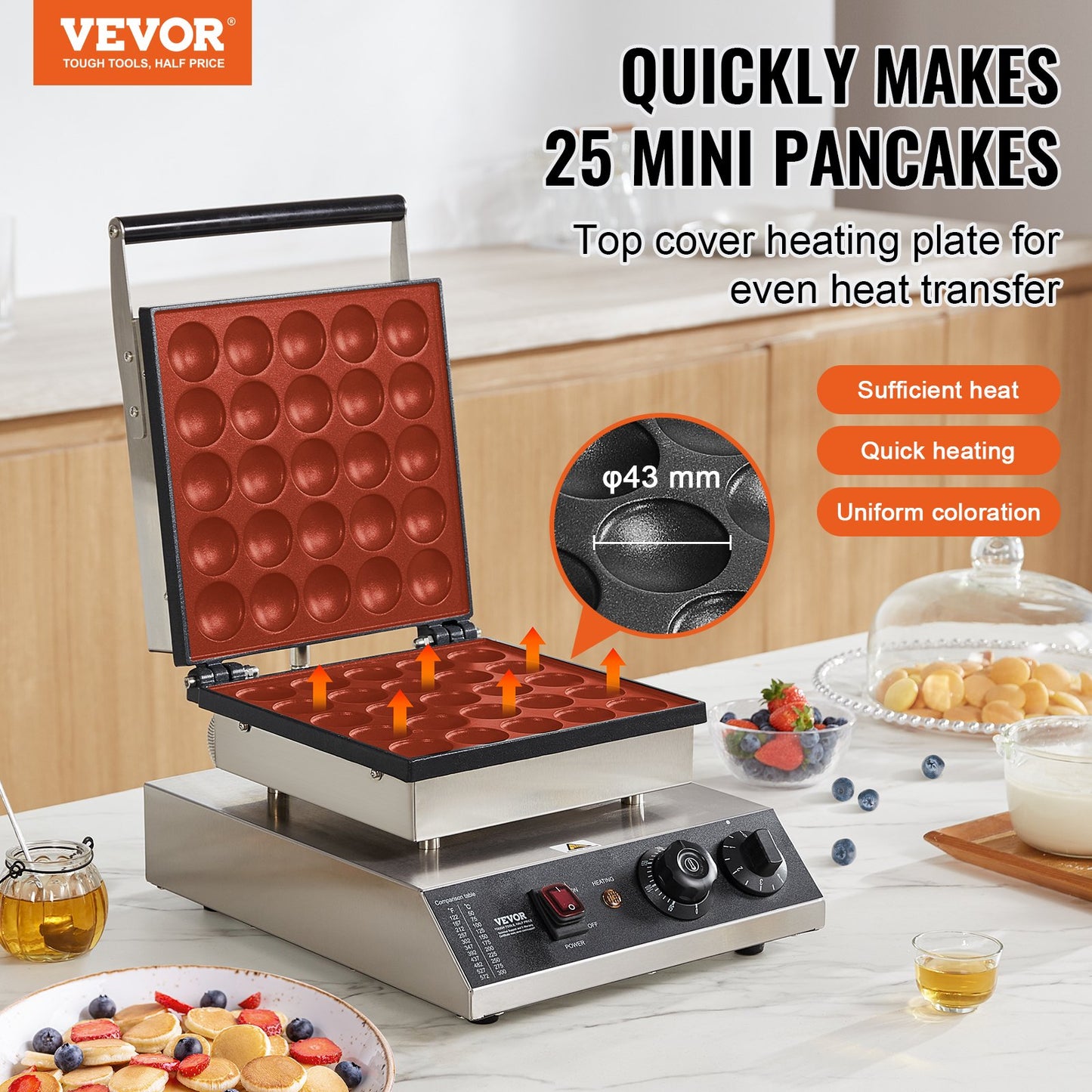 25 STK 43 mm Mini holländsk pannkaksmakare Kommersiell Dorayaki Baker 1700W