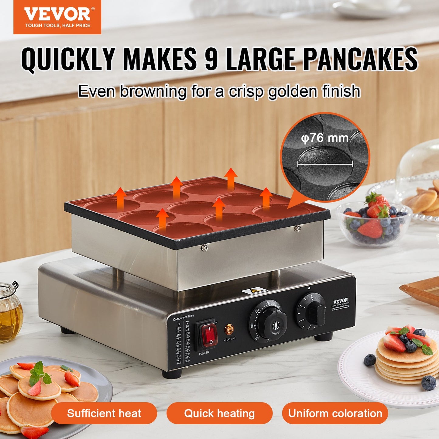 9 STK 76 mm holländsk pannkaksbakare Kommersiell Dorayaki Baker 850W non-stick
