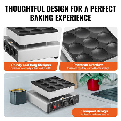 9 STK 76 mm holländsk pannkaksbakare Kommersiell Dorayaki Baker 850W non-stick