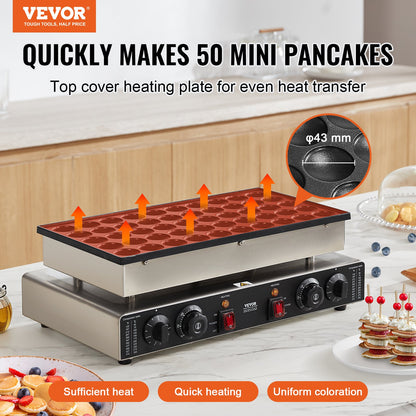 50 STK 43 mm Mini holländsk pannkaksmakare Kommersiell Dorayaki Baker 1700W