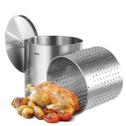 100QT Stockpot i rostfritt stål Matlagning Köksåsgryta med korglock