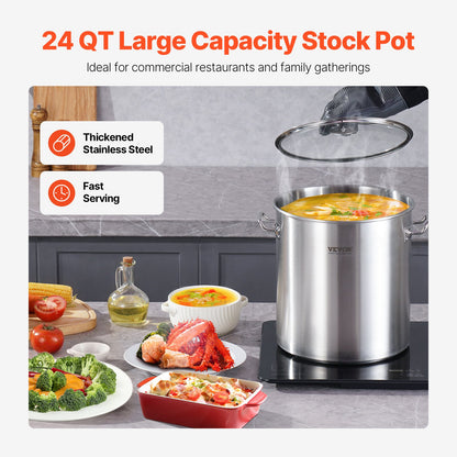 24QT Stockpot i rostfritt stål Matlagning Köksåsgryta med lockhandtag