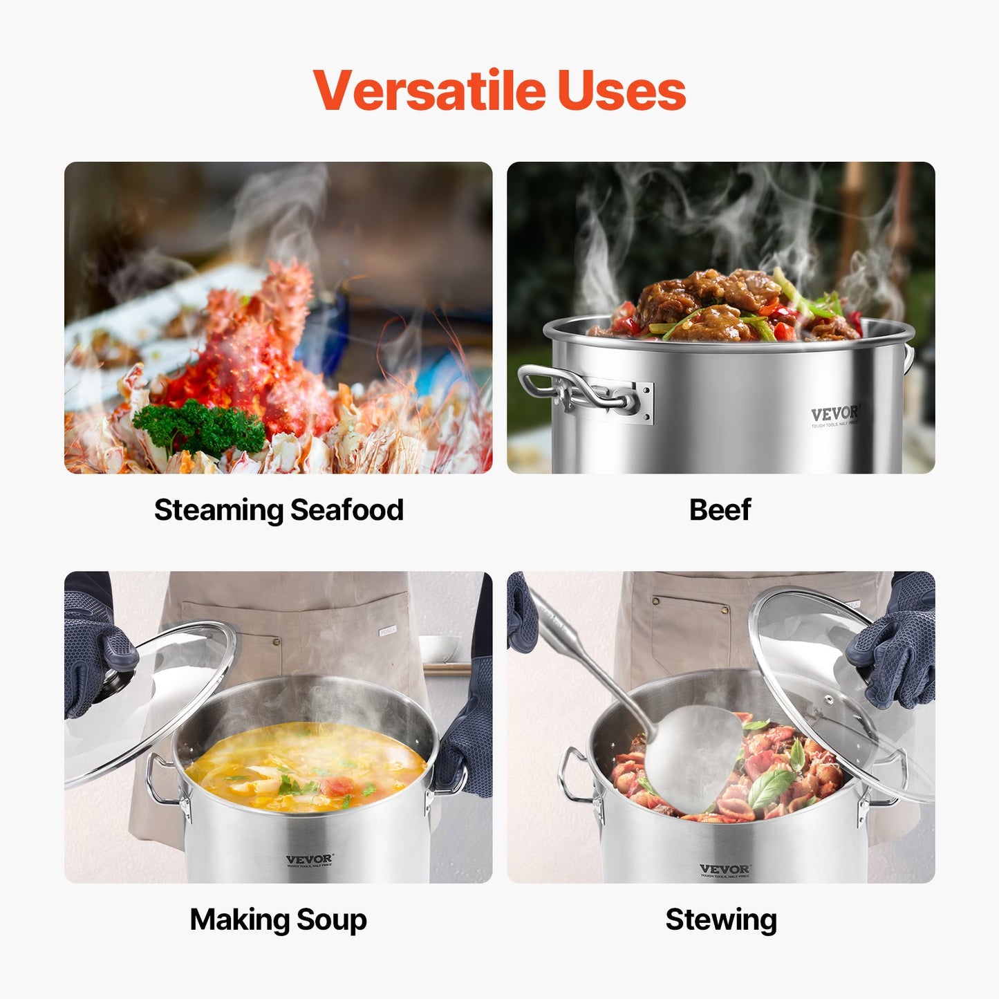 24QT Stockpot i rostfritt stål Matlagning Köksåsgryta med lockhandtag